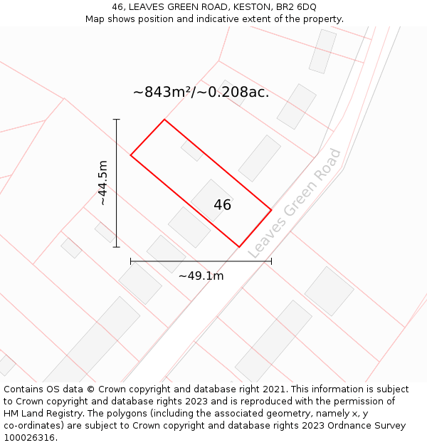 46, LEAVES GREEN ROAD, KESTON, BR2 6DQ: Plot and title map