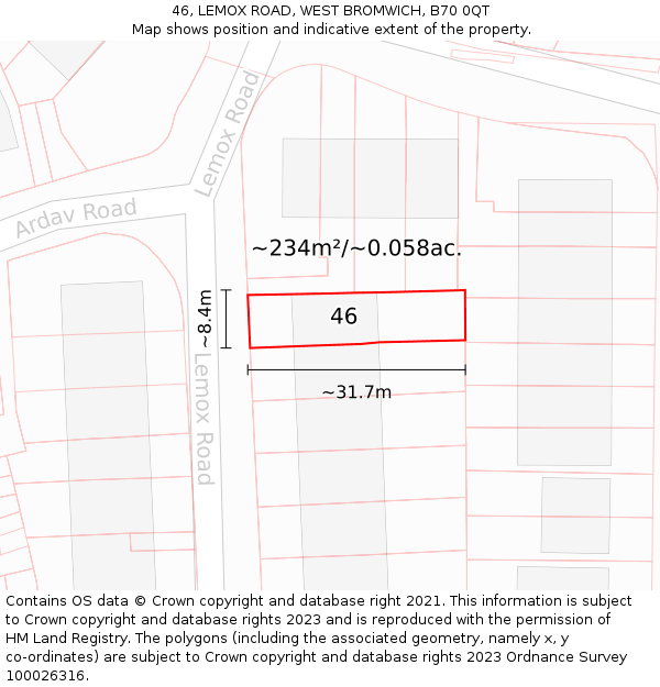 46, LEMOX ROAD, WEST BROMWICH, B70 0QT: Plot and title map