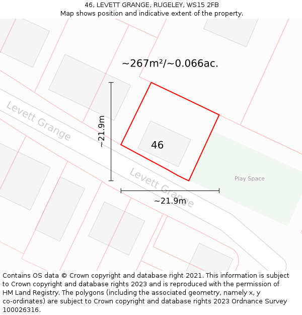 46, LEVETT GRANGE, RUGELEY, WS15 2FB: Plot and title map