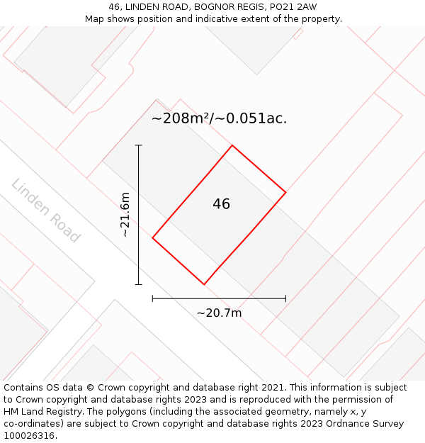 46, LINDEN ROAD, BOGNOR REGIS, PO21 2AW: Plot and title map