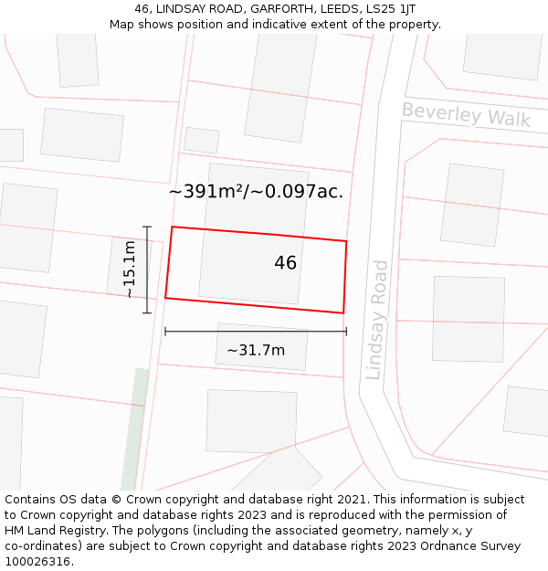 46, LINDSAY ROAD, GARFORTH, LEEDS, LS25 1JT: Plot and title map