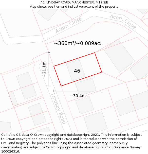 46, LINDSAY ROAD, MANCHESTER, M19 2JE: Plot and title map