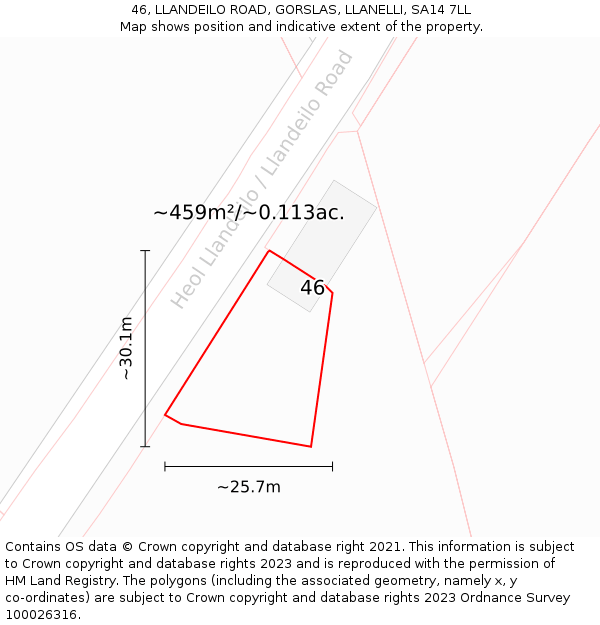 46, LLANDEILO ROAD, GORSLAS, LLANELLI, SA14 7LL: Plot and title map