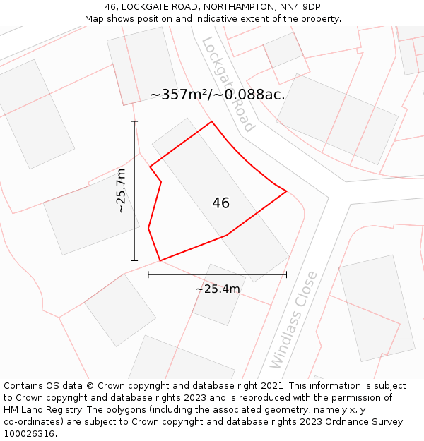 46, LOCKGATE ROAD, NORTHAMPTON, NN4 9DP: Plot and title map