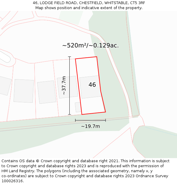 46, LODGE FIELD ROAD, CHESTFIELD, WHITSTABLE, CT5 3RF: Plot and title map