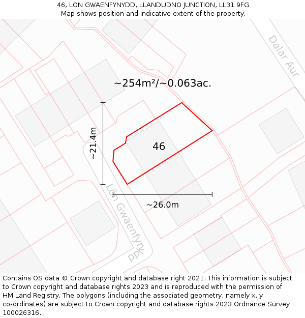 46, LON GWAENFYNYDD, LLANDUDNO JUNCTION, LL31 9FG: Plot and title map