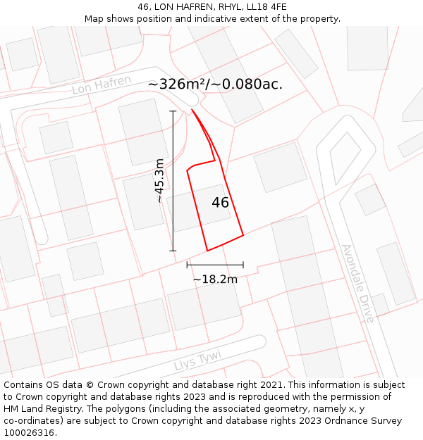 46, LON HAFREN, RHYL, LL18 4FE: Plot and title map