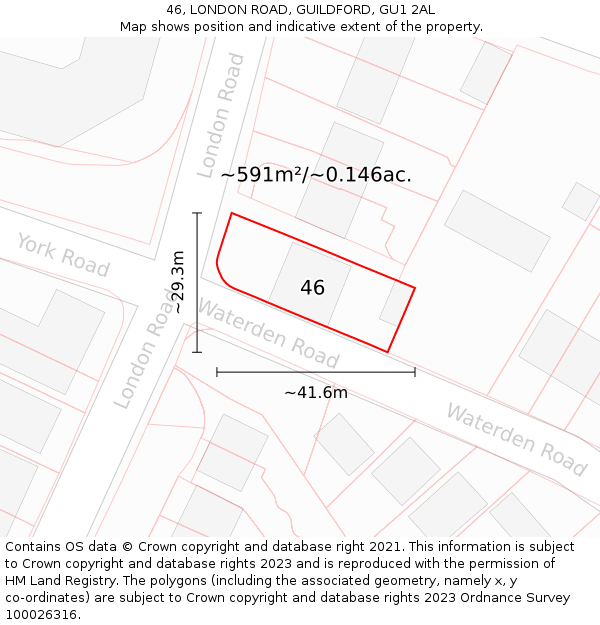 46, LONDON ROAD, GUILDFORD, GU1 2AL: Plot and title map