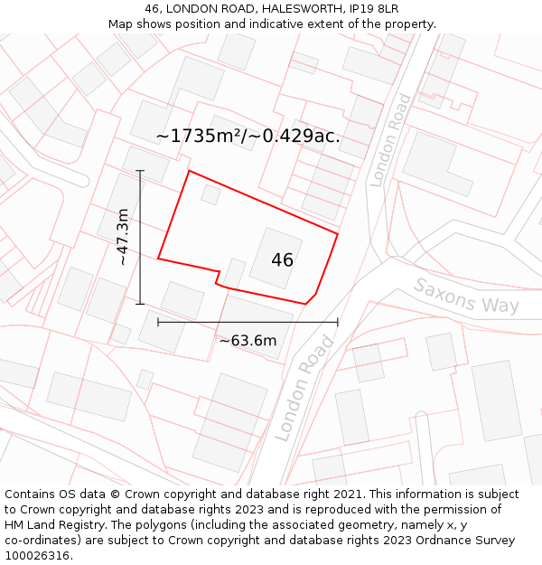 46, LONDON ROAD, HALESWORTH, IP19 8LR: Plot and title map