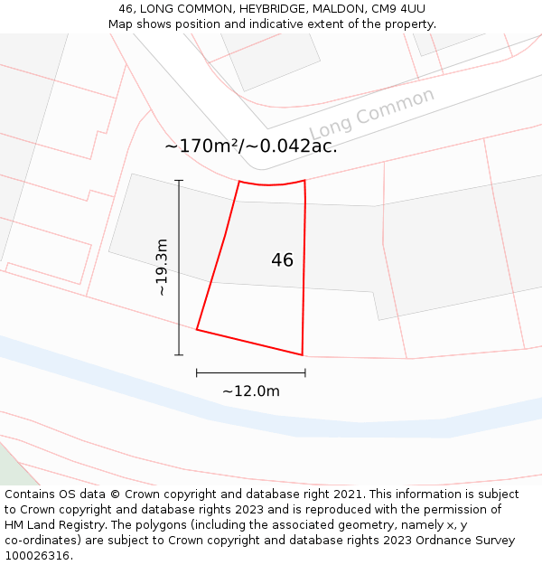 46, LONG COMMON, HEYBRIDGE, MALDON, CM9 4UU: Plot and title map