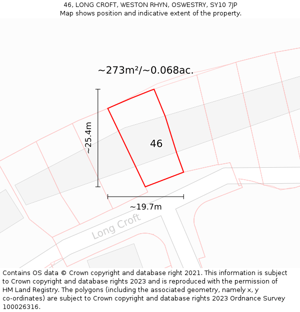 46, LONG CROFT, WESTON RHYN, OSWESTRY, SY10 7JP: Plot and title map