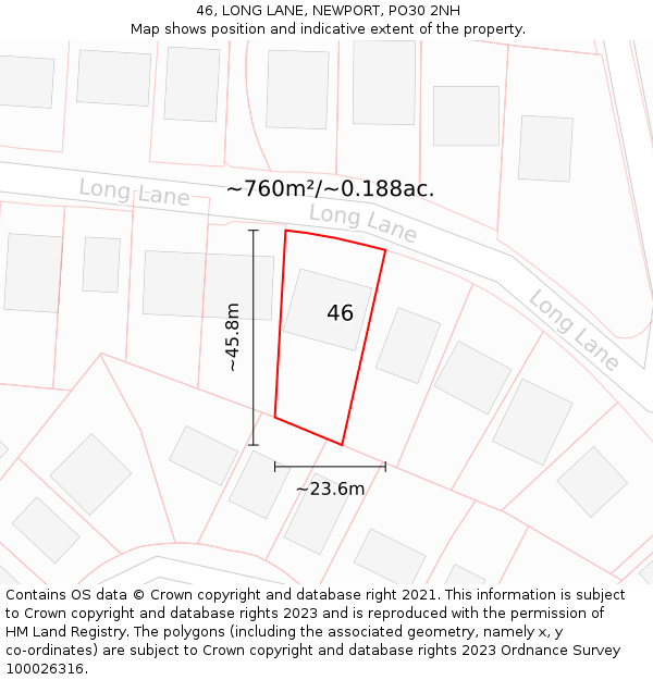 46, LONG LANE, NEWPORT, PO30 2NH: Plot and title map