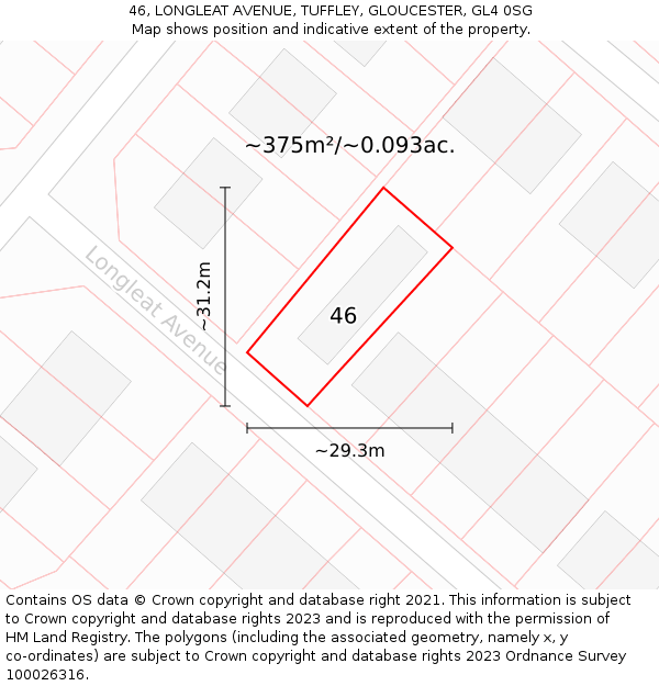 46, LONGLEAT AVENUE, TUFFLEY, GLOUCESTER, GL4 0SG: Plot and title map