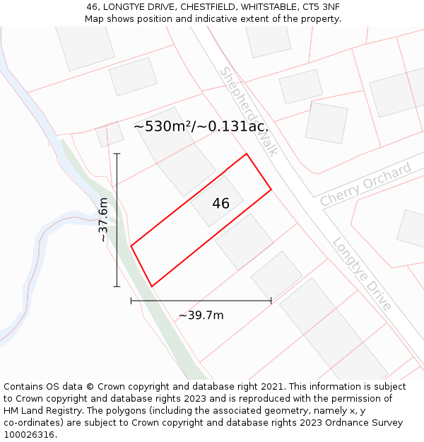 46, LONGTYE DRIVE, CHESTFIELD, WHITSTABLE, CT5 3NF: Plot and title map