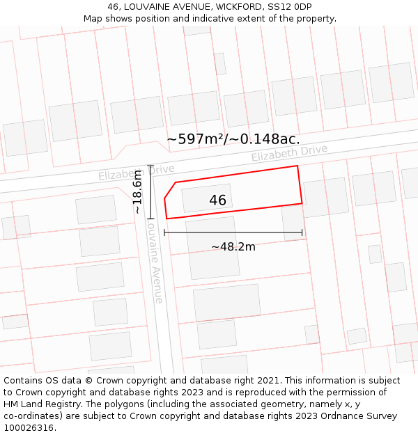 46, LOUVAINE AVENUE, WICKFORD, SS12 0DP: Plot and title map