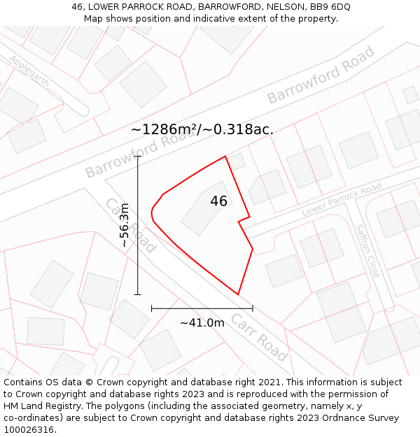 46, LOWER PARROCK ROAD, BARROWFORD, NELSON, BB9 6DQ: Plot and title map