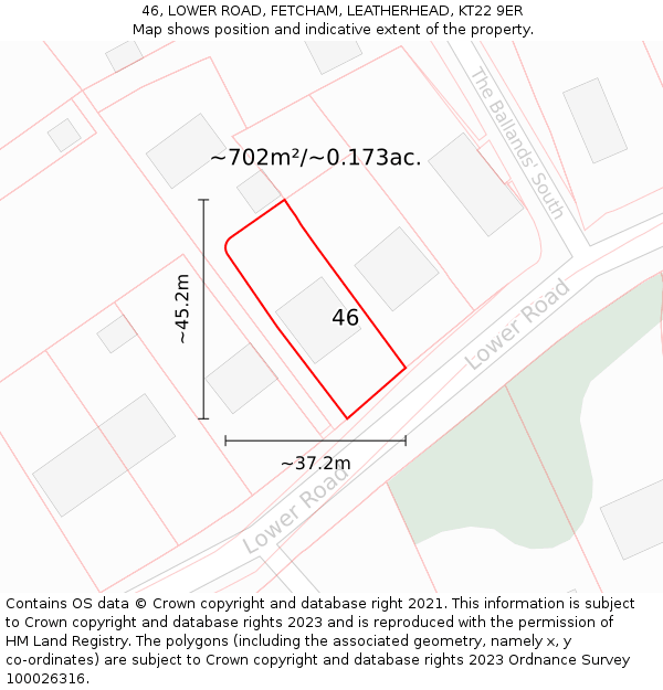 46, LOWER ROAD, FETCHAM, LEATHERHEAD, KT22 9ER: Plot and title map