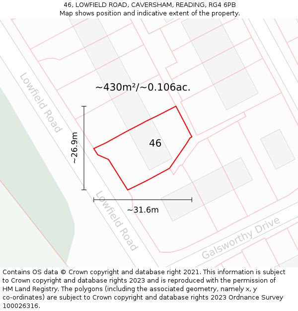 46, LOWFIELD ROAD, CAVERSHAM, READING, RG4 6PB: Plot and title map