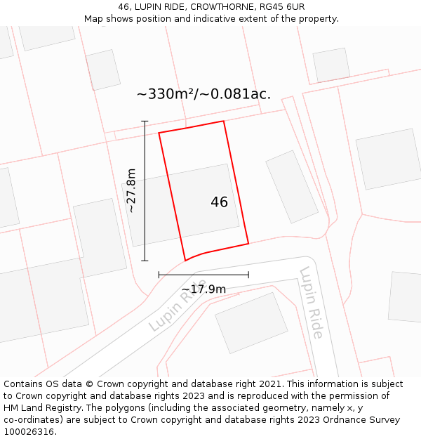 46, LUPIN RIDE, CROWTHORNE, RG45 6UR: Plot and title map