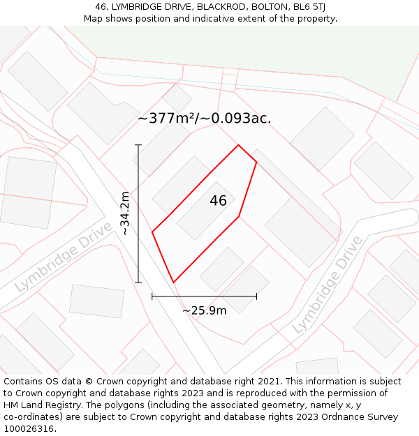 46, LYMBRIDGE DRIVE, BLACKROD, BOLTON, BL6 5TJ: Plot and title map