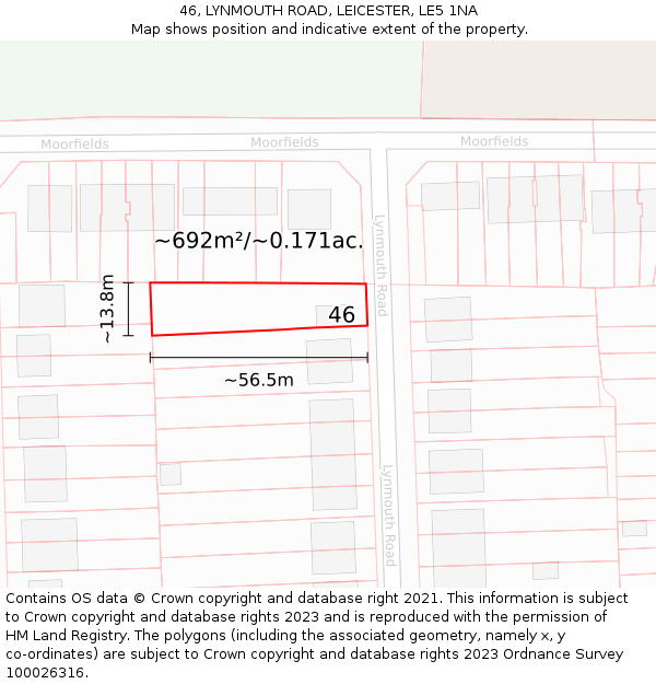 46, LYNMOUTH ROAD, LEICESTER, LE5 1NA: Plot and title map