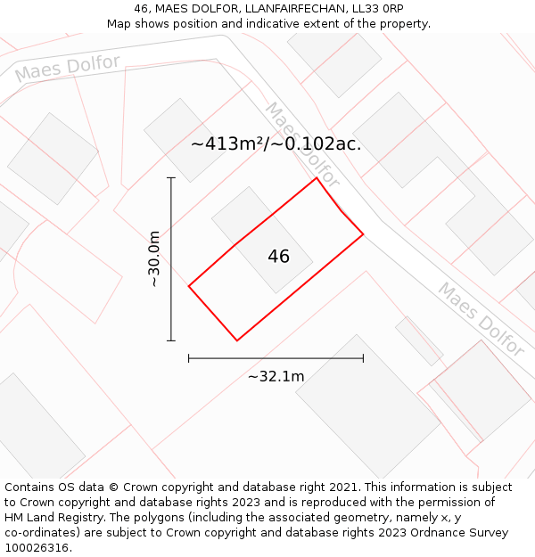 46, MAES DOLFOR, LLANFAIRFECHAN, LL33 0RP: Plot and title map
