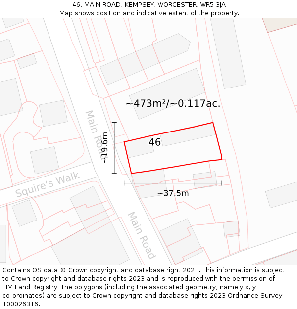 46, MAIN ROAD, KEMPSEY, WORCESTER, WR5 3JA: Plot and title map