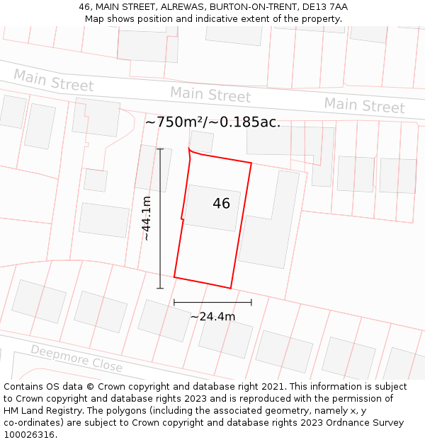 46, MAIN STREET, ALREWAS, BURTON-ON-TRENT, DE13 7AA: Plot and title map