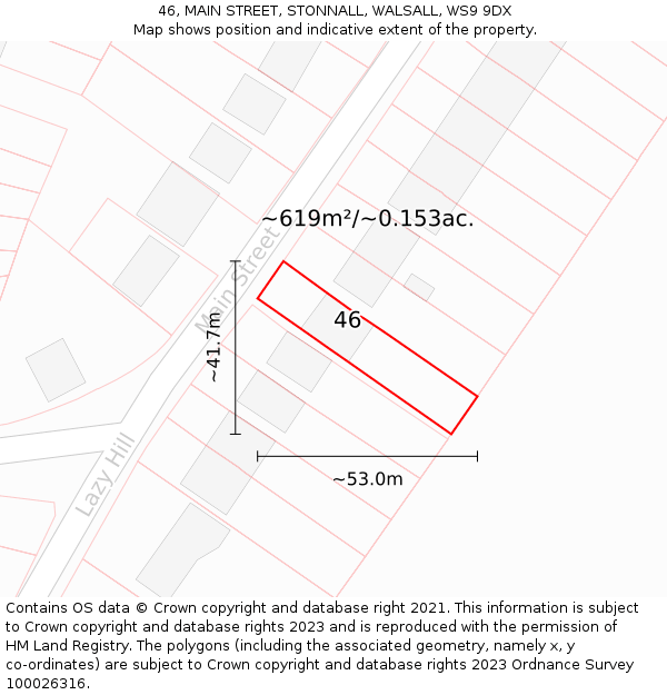 46, MAIN STREET, STONNALL, WALSALL, WS9 9DX: Plot and title map