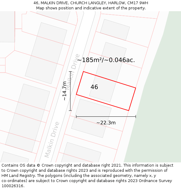 46, MALKIN DRIVE, CHURCH LANGLEY, HARLOW, CM17 9WH: Plot and title map