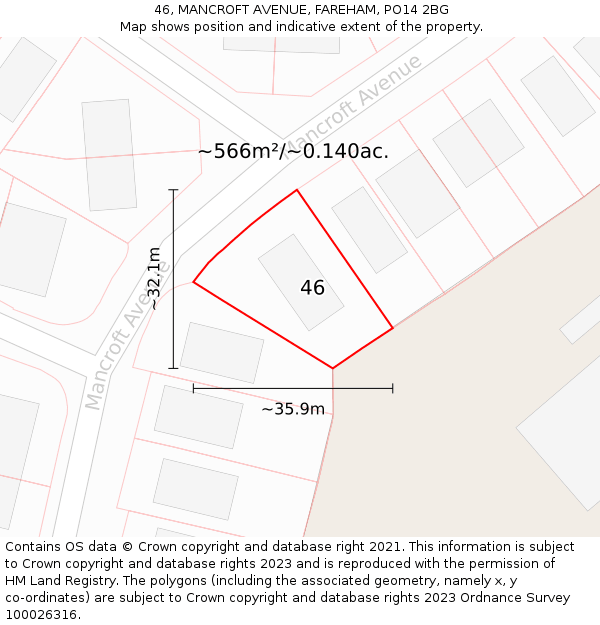 46, MANCROFT AVENUE, FAREHAM, PO14 2BG: Plot and title map