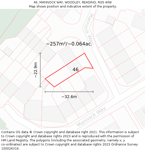 46, MANNOCK WAY, WOODLEY, READING, RG5 4XW: Plot and title map