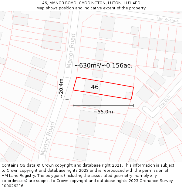 46, MANOR ROAD, CADDINGTON, LUTON, LU1 4ED: Plot and title map