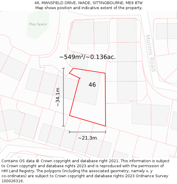 46, MANSFIELD DRIVE, IWADE, SITTINGBOURNE, ME9 8TW: Plot and title map