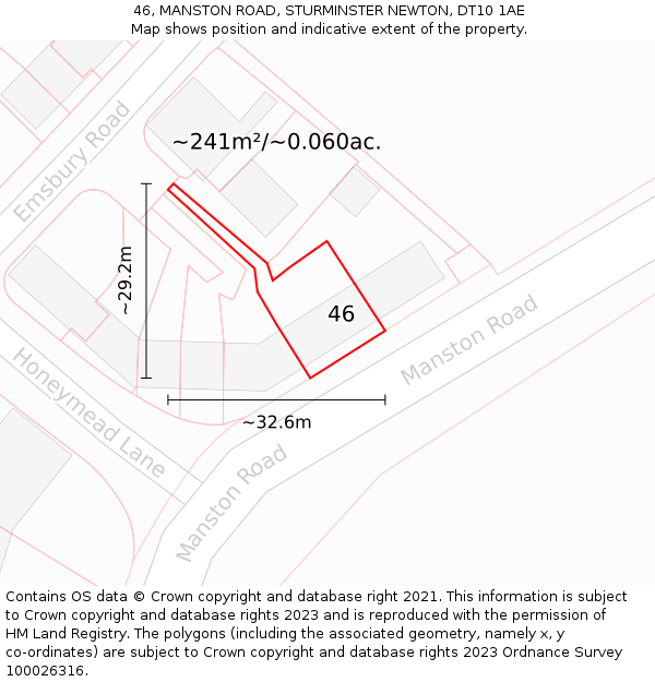 46, MANSTON ROAD, STURMINSTER NEWTON, DT10 1AE: Plot and title map