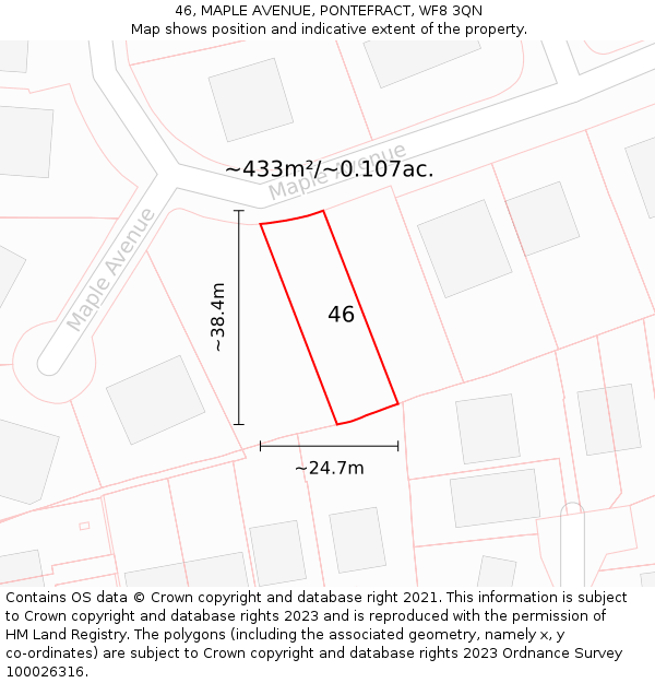 46, MAPLE AVENUE, PONTEFRACT, WF8 3QN: Plot and title map