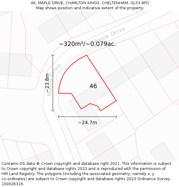 46, MAPLE DRIVE, CHARLTON KINGS, CHELTENHAM, GL53 8PD: Plot and title map