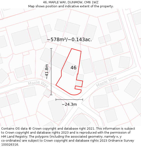 46, MAPLE WAY, DUNMOW, CM6 1WZ: Plot and title map