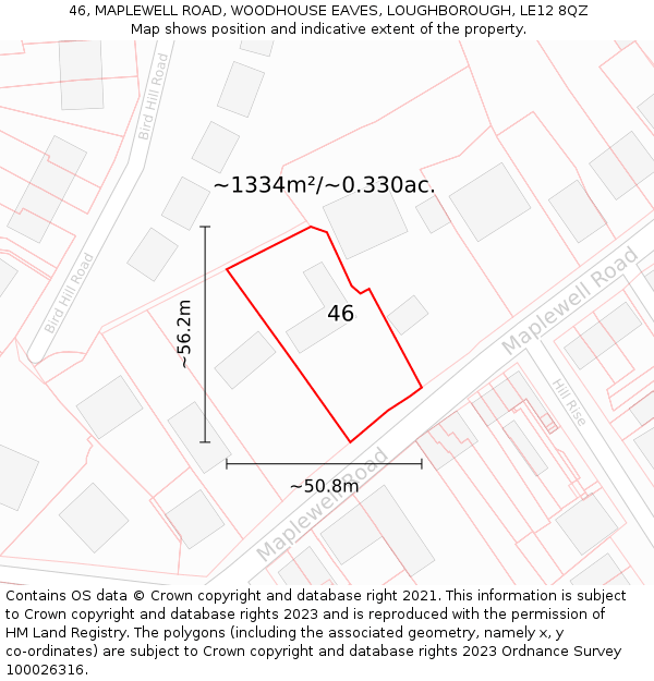 46, MAPLEWELL ROAD, WOODHOUSE EAVES, LOUGHBOROUGH, LE12 8QZ: Plot and title map