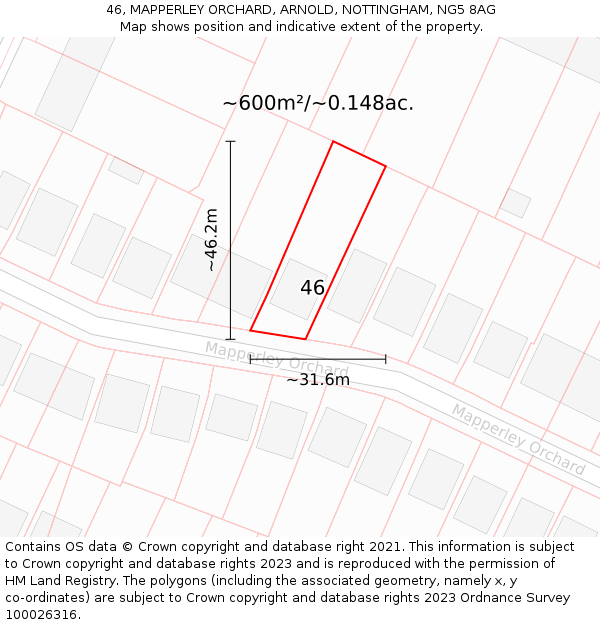 46, MAPPERLEY ORCHARD, ARNOLD, NOTTINGHAM, NG5 8AG: Plot and title map