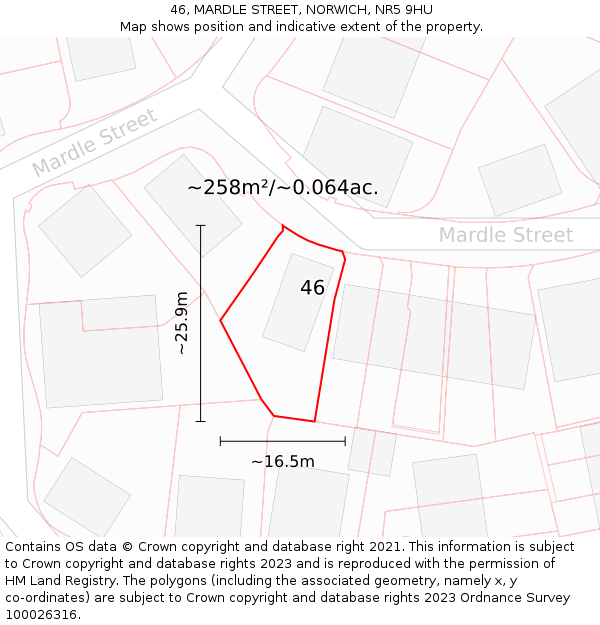 46, MARDLE STREET, NORWICH, NR5 9HU: Plot and title map