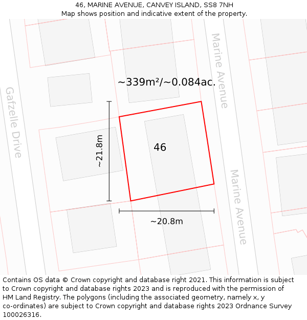 46, MARINE AVENUE, CANVEY ISLAND, SS8 7NH: Plot and title map