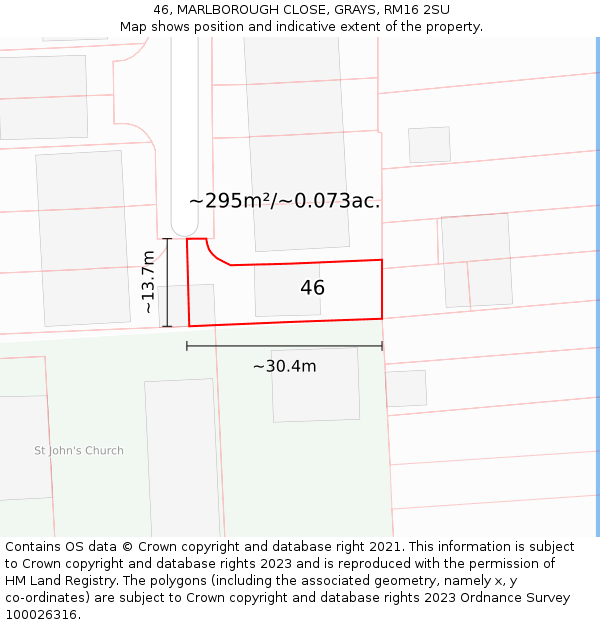 46, MARLBOROUGH CLOSE, GRAYS, RM16 2SU: Plot and title map