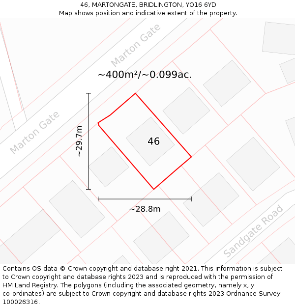 46, MARTONGATE, BRIDLINGTON, YO16 6YD: Plot and title map