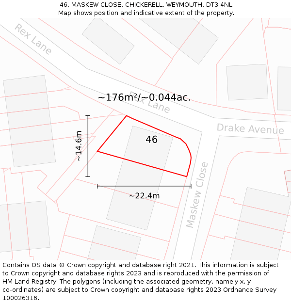 46, MASKEW CLOSE, CHICKERELL, WEYMOUTH, DT3 4NL: Plot and title map