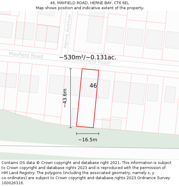 46, MAYFIELD ROAD, HERNE BAY, CT6 6EL: Plot and title map