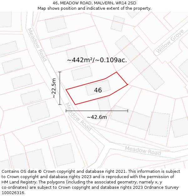 46, MEADOW ROAD, MALVERN, WR14 2SD: Plot and title map