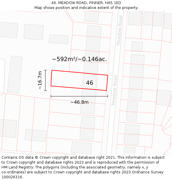 46, MEADOW ROAD, PINNER, HA5 1ED: Plot and title map