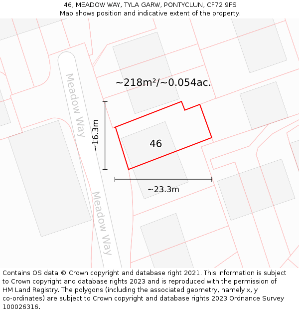 46, MEADOW WAY, TYLA GARW, PONTYCLUN, CF72 9FS: Plot and title map