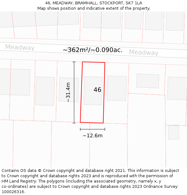 46, MEADWAY, BRAMHALL, STOCKPORT, SK7 1LA: Plot and title map